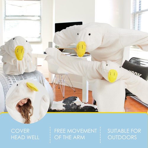 BRAFFWNE Wearable Blanket Hoodie, Oversized Blanket Hooded, Coverage with Easy Movement, Warm and Cozy Flannel, Gift for Kids (White Goose, Adult)