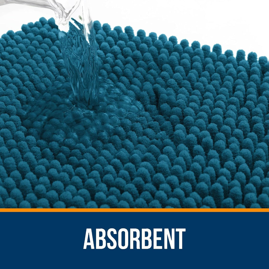 OLANLY Bathroom Runner Rugs - Soft Absorbent Chenille Bath Mats | Quick Dry, Machine Washable, 47x17 in Peacock Blue