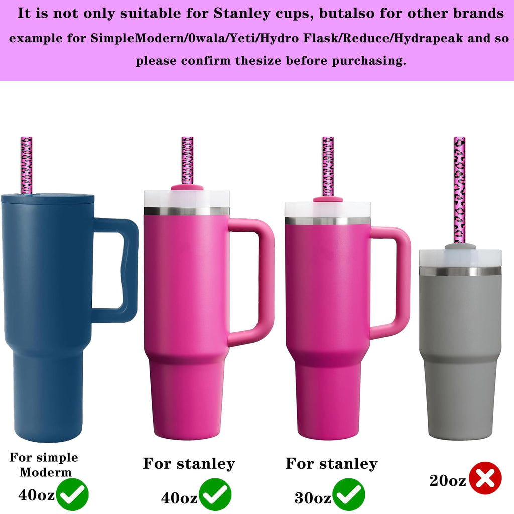 Replacement Straw for Stanley Cup 40 oz 30 oz, 12 Inch Reusable Extra Long Plastic Straws, 10 Pack with Cleaning Brush, Compatible with Stanley Cup Accessories – Leopard