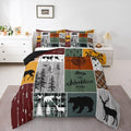 Cabin Retro Rustic Lodge Comforter Set, Bear Deer Country Bedding Twin, Hunting Wild Animal Quilt Plaid Check Adventure Themed Bedding Comforter Sets For Kids Boys Teens Adult Men Bedroom Decor