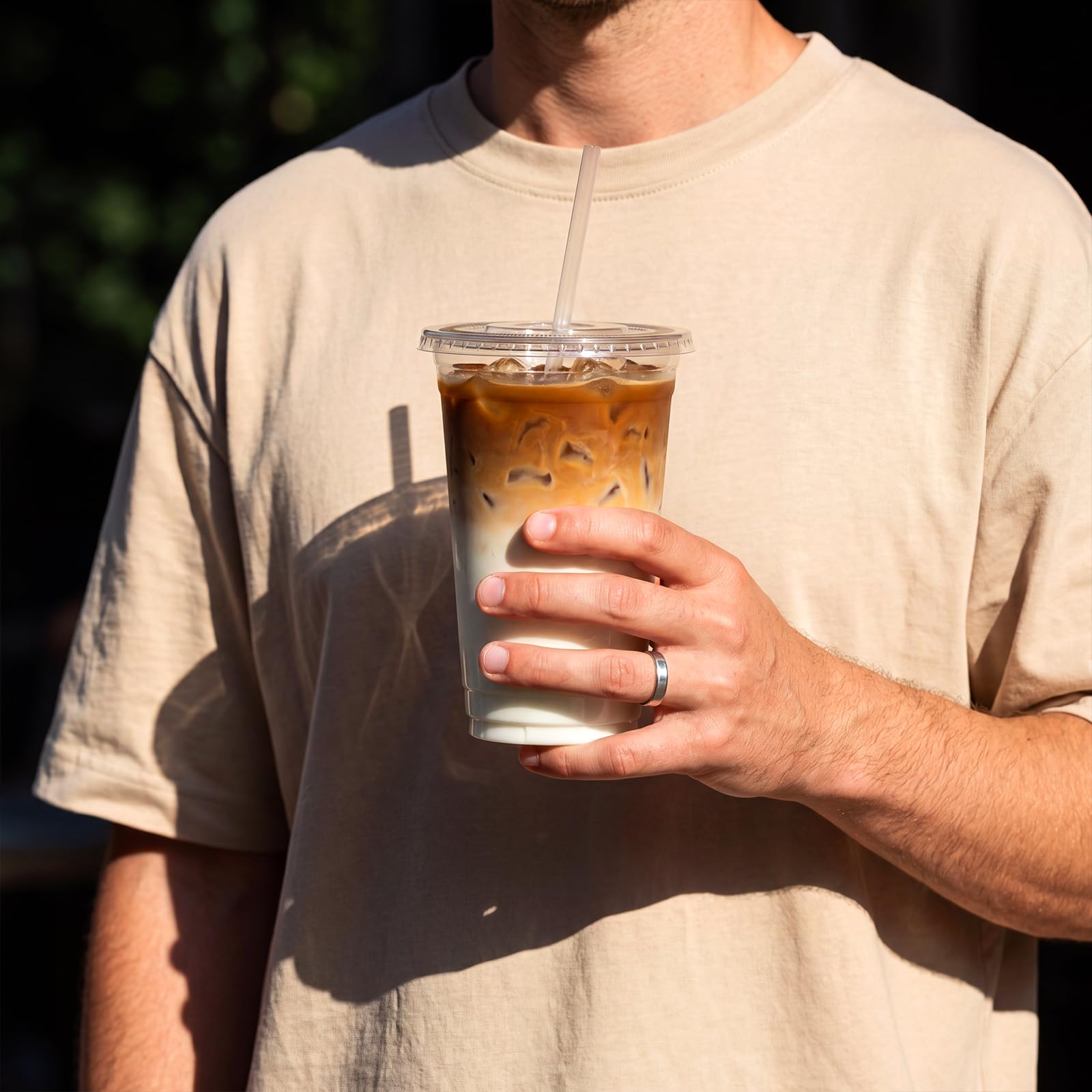 VITEVER [100 Sets - 24oz] Plastic Cups with Lids and Straws, Disposable Cups for Iced Coffee, Smoothie, Milkshake, Cold Drinks - Clear