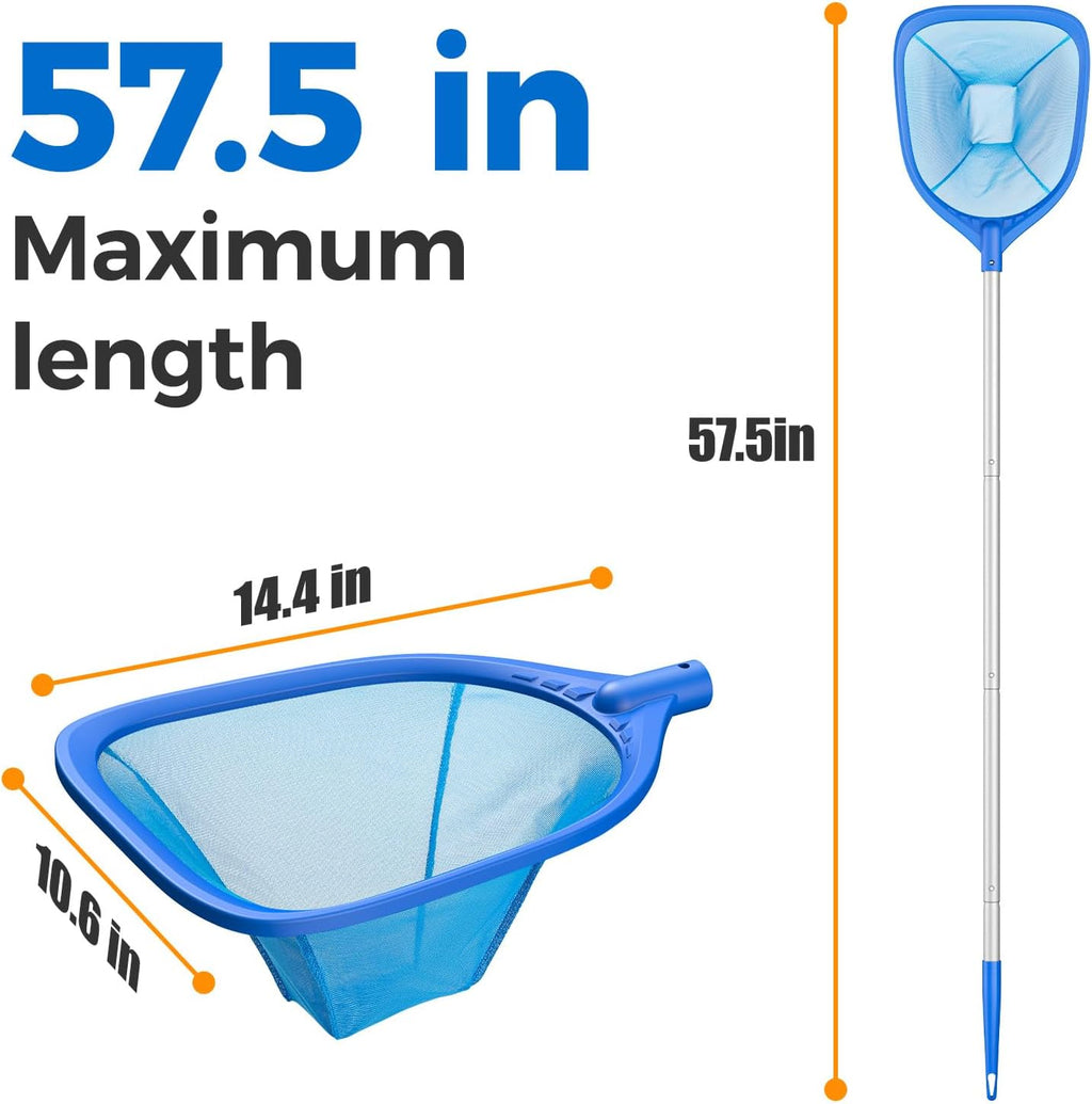 Skiennix Swimming Pool Skimmer Net - 57-Inch Telescopic Aluminum Pole for Quick Cleaning | Ideal for Ponds, Hot Tubs, and Spas