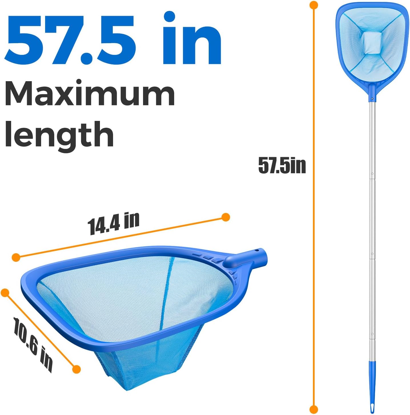 Skiennix Swimming Pool Skimmer Net - 57-Inch Telescopic Aluminum Pole for Quick Cleaning | Ideal for Ponds, Hot Tubs, and Spas