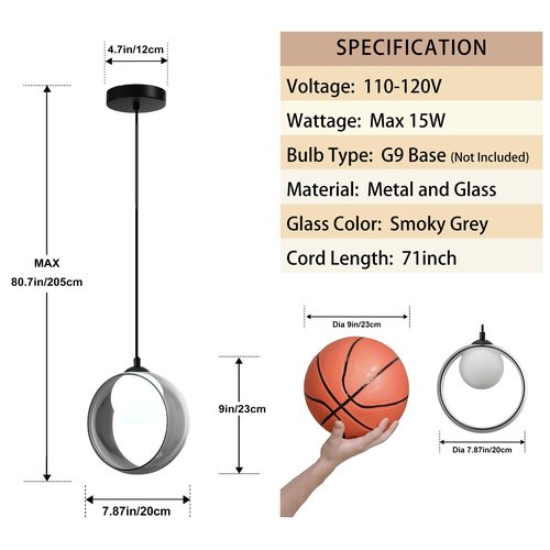 Lighten Chance Modern Round Pendant Light, 7.87“ Adjustable Hanging Lamp with Lampshade, White LED Chandelier Ceiling Lighting Fixture for Kitchen Island Bedroom Hallway Foyer Hall