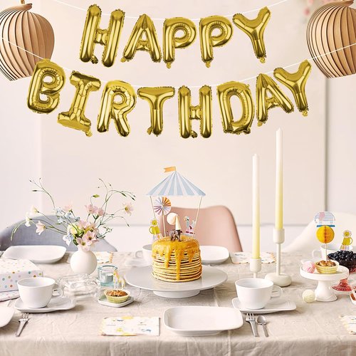 Gold Happy Birthday Balloons Banner - 16-Inch Mylar Foil Letters | Reusable Party Decor for All Ages