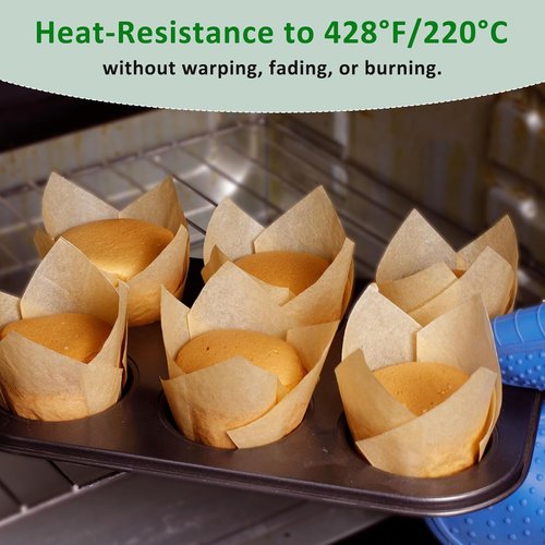 Caperci Natural Tulip Cupcake Liners - 150 Unbleached Parchment Paper Baking Cups for Parties & Events
