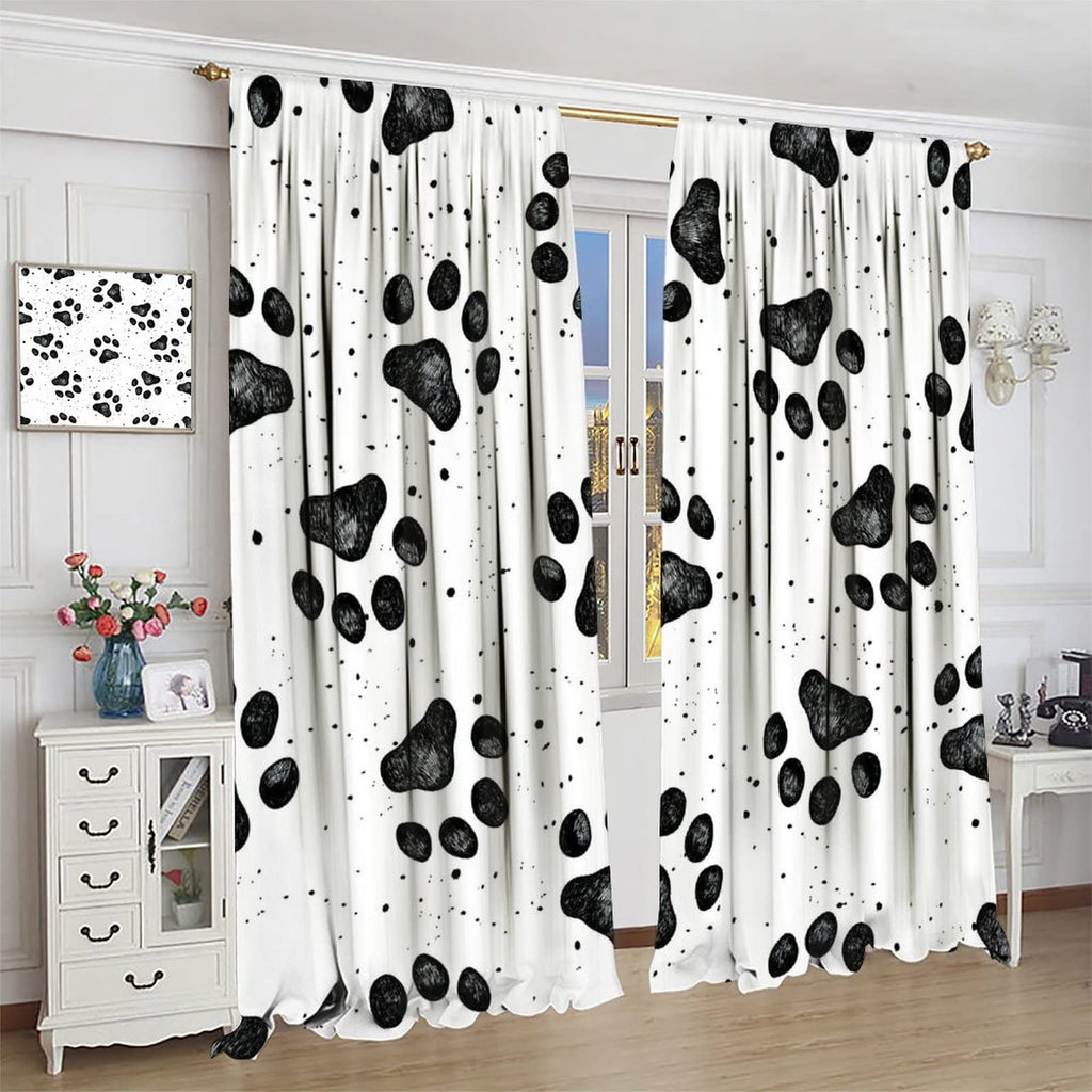 GoDazzling Dog Blackout Windows Curtains, Black Cartoon Dog Paw Print Cute Animal Curtain, for Kids Boys Girls Cute Animals Cartoon for Living Room 42x63in 2 Panels