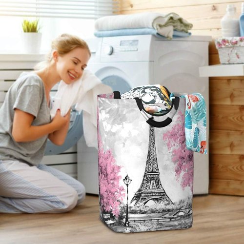 Gbuzozie Retro Paris Eiffel Tower Laundry Hamper Storage Basket Toys Clothes Organizer Bin For Home Bathroom Bedroom Dorm Nursery, 52l
