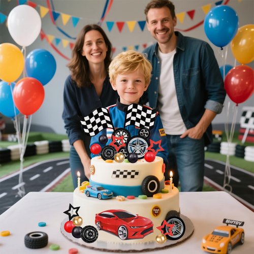 MEMOVAN Racing Wheel Cake Topper 27PCS Race Car Cake Toppers Tyre Cake Decorations Checkered Flag Car Cake Cupcake Decoration for Man Boy Kid Racing Car Theme Birthday Supplies