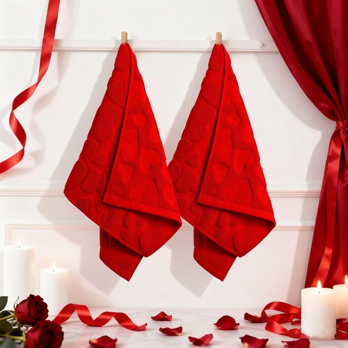 Whaline Valentine's Day Hand Towels Jacquard Cotton Bathroom Towel 3D Red Heart Decorative Absorbent Bath Towel for Kitchen Dish Drying Cleaning Cooking, 29.5 x 13.4 Inch, 2Pcs