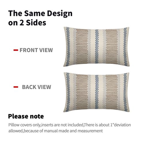 Brown Blue Pillow Covers 12x20 Set of 2 Gray Grey Dot Print Striped Lumbar Rectangle Decorative Outdoor Pillowcases Boho Rustic Farmhouse Decorative Throw Cushion Case Decor for Couch Sofa Bed