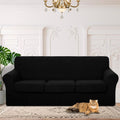 Luxshare Home 4 Pieces Stretch Couch Cover for 3 Cushion Furniture Protector Sofa Covers Washable Pet Dog Friendly Non Slip Cover with Elastic Bottom(72"-92" Sofa 3 Cushion/Black)