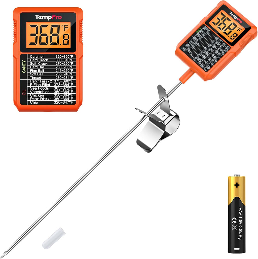 TempPro Waterproof Digital Candy Thermometer - Instant Read 10" Long Probe for Cooking & Grilling