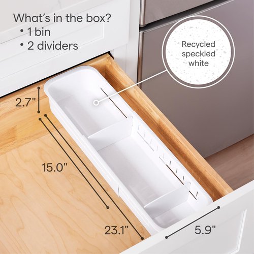 YouCopia DrawerFit Expandable Kitchen Drawer Organizer: Sliding Storage Tray for Utensils & Accessories in Deep Drawers, Expandable 15–23" wide, White Speckled BPA-free