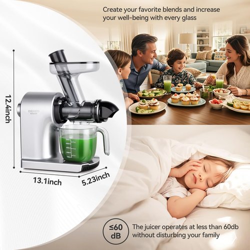 Juicer Machines,ORMEO HOME Cold Press Slow Masticating Juicers with 3.60"Large Feed Chute For Vegetable and Fruit,Easy to Clean,Quiet Motor,BPA-Free,High Juice Yield(Updated)