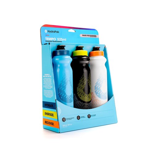 HydraPak Tempo Bottle 3-Pack - Handheld Running Water Bottle (400ml or 525ml) - Made For Runners, Marathon Training & Race Day, Perfect For Hydration, Electrolyte and Nutrition Mixes