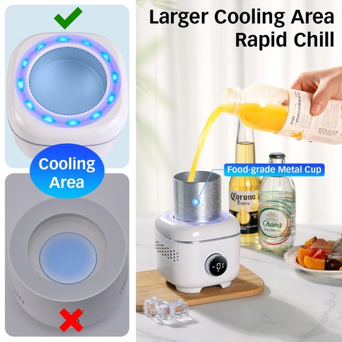WISFISSH Cooling Cup with Mood Light,Beverage Cooler with Insulated Cover, 2-in-1 Cooling Cup for Desk(Cooling&Heating),Electric Drink Cooler for Cola Beer Coffee Juice Yogurt -White