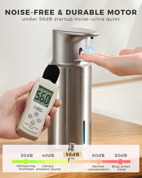DODO MEKIA Automatic Liquid Soap Dispenser Touchless, 304 Stainless Steel Bottle Body &16.2oz/480ml Rechargeable, 3 Adjustable Liquid Levels, IPX7 Waterproof, for Kitchen Bathroom, Stainless Steel