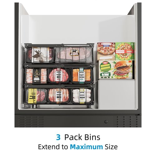 Deep freezer organizer bins-Fit 10 to 20 Cu.FT，4 Pcs stackable wire baskets for freezer，Vegetable Fruit Basket，kitchen countertop organizer，pantry organizers and storage，Expandable length 11.42-17.91"