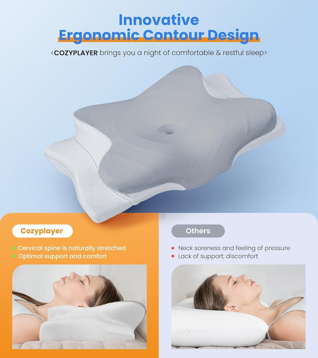 Regine Switzerland Ultra Pain Relief Cooling Pillow - Adjustable Ergonomic Memory Foam for Neck Support | Cozy Orthopedic Design for All Sleepers