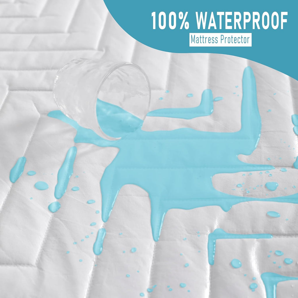 NTBAY Waterproof Mattress Protector - Quilted Twin Fitted Cover with 15" Deep Pocket | Soft, Breathable, Navy Blue