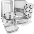E-far Stainless Steel Baking Pan Set - 9-Piece Bakeware for Cakes, Cookies & Muffins | Dishwasher Safe