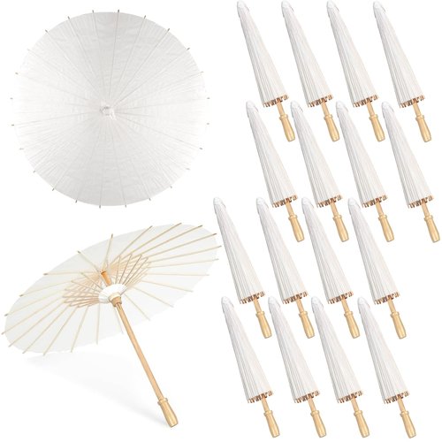 MOTOTO 16 Pieces 33 Inches White Paper Umbrellas Parasol Chinese Japanese Oiled Paper Umbrellas Decorative DIY Painting Parasol for Wedding Bridal Party Decor