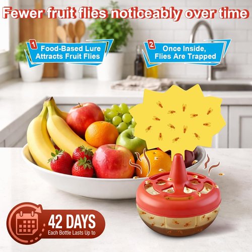 Fruit Fly Trap Refill Liquid Kit by [Brand Name] - 2 Bottles (0.68oz Each) with Reusable Traps & Sticky Pads | Non-Toxic Indoor Control for Home Kitchen