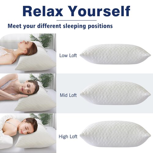 COZYART Shredded Memory Foam Pillows Queen Size 1 Pack, Cooling Breathable Pillowcase, Adjustable Firm Bed Pillows for Side Back Stomach Sleepers