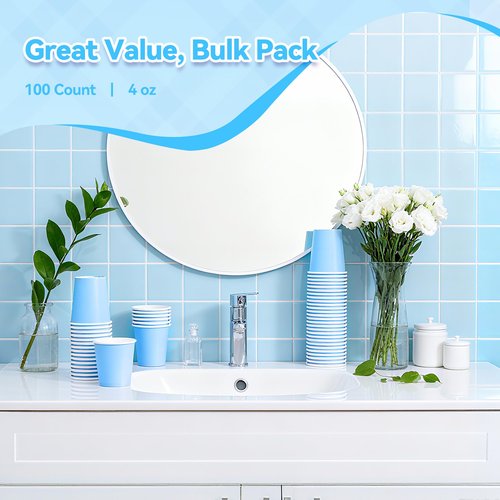 Leafory 4oz Mini Paper Cups, 100 Pack Disposable Bathroom Mouthwash Cups, Espresso Extraction Cup for Home, Office, Bathroom Use, Blue
