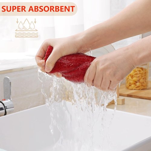 Homaxy Kitchen Dish Towels - 100% Cotton Waffle Weave, Ultra Soft & Absorbent, 13 x 28 Inches, 6-Pack, Red