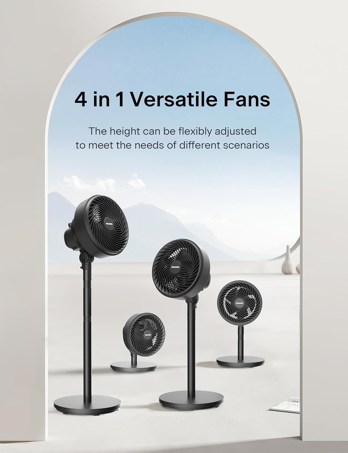 Pelonis 7-Inch Oscillating Pedestal Fan - 3 Speeds, Adjustable Height, Quiet 5-Blade Design for Home & Office