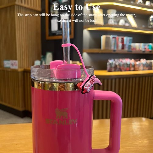 Amreich Cowboy Hat Straw Topper Cowgirl Boots Straw Cover Compatible with Stanley 30 40 Oz Tumbler, 6 PCs Pink Silicone Accessories Cute Western Girl Women Gifts