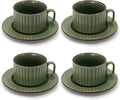DOWAN Cappuccino Cup Set - 8 OZ Ceramic Coffee Mugs with Saucers | Elegant Ribbed Design for Home & Café
