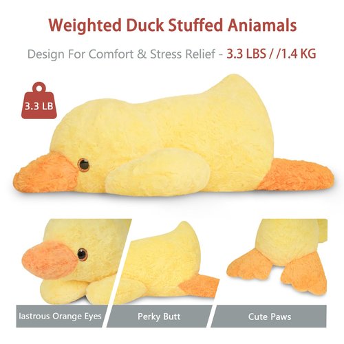 Niuniu Daddy 20" | 3.3 Pound Weighted Duck Stuffed Animals for Adults Kids, Giant Weighted Yellow Duck Plush Toy with Soft Fur, Big Fluffy Body Pillow for Large Cute Present Christmas Birthday