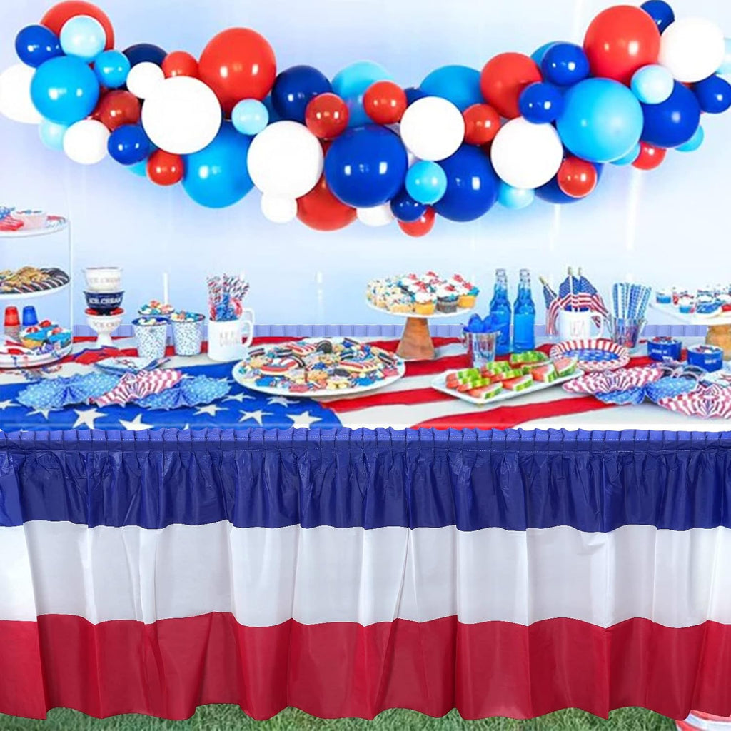 Patriotic 4th of July Table Skirts by [Brand Name] - Red, White & Blue Disposable Decorations | 2.4 x 14 Ft