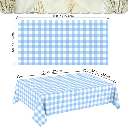 Blue Gingham Tablecloth by [Brand Name] - Disposable Plastic Checkered Table Cover | Perfect for Picnics, Weddings & Parties (54 x 108 Inch)