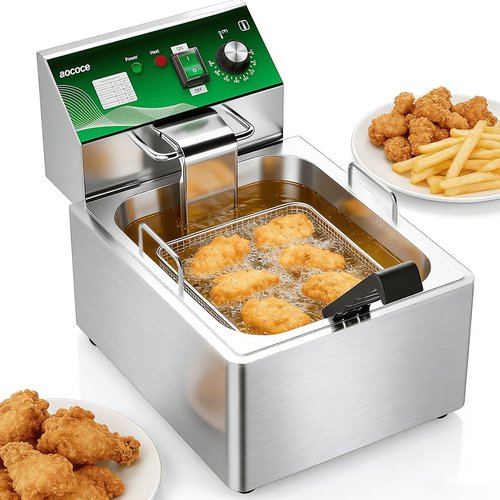 10L (10.57QT) Electric Fryer with Basket - 1700W Stainless Steel, One-Touch Switch & Temp Control, Easy Clean Countertop Fryer