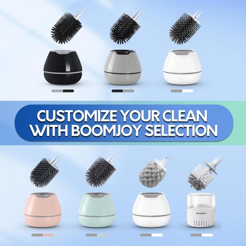 BOOMJOY Toilet Brush Set - Silicone Toilet Bowl Cleaner with Tweezers for Easy Bathroom Cleaning | Pink