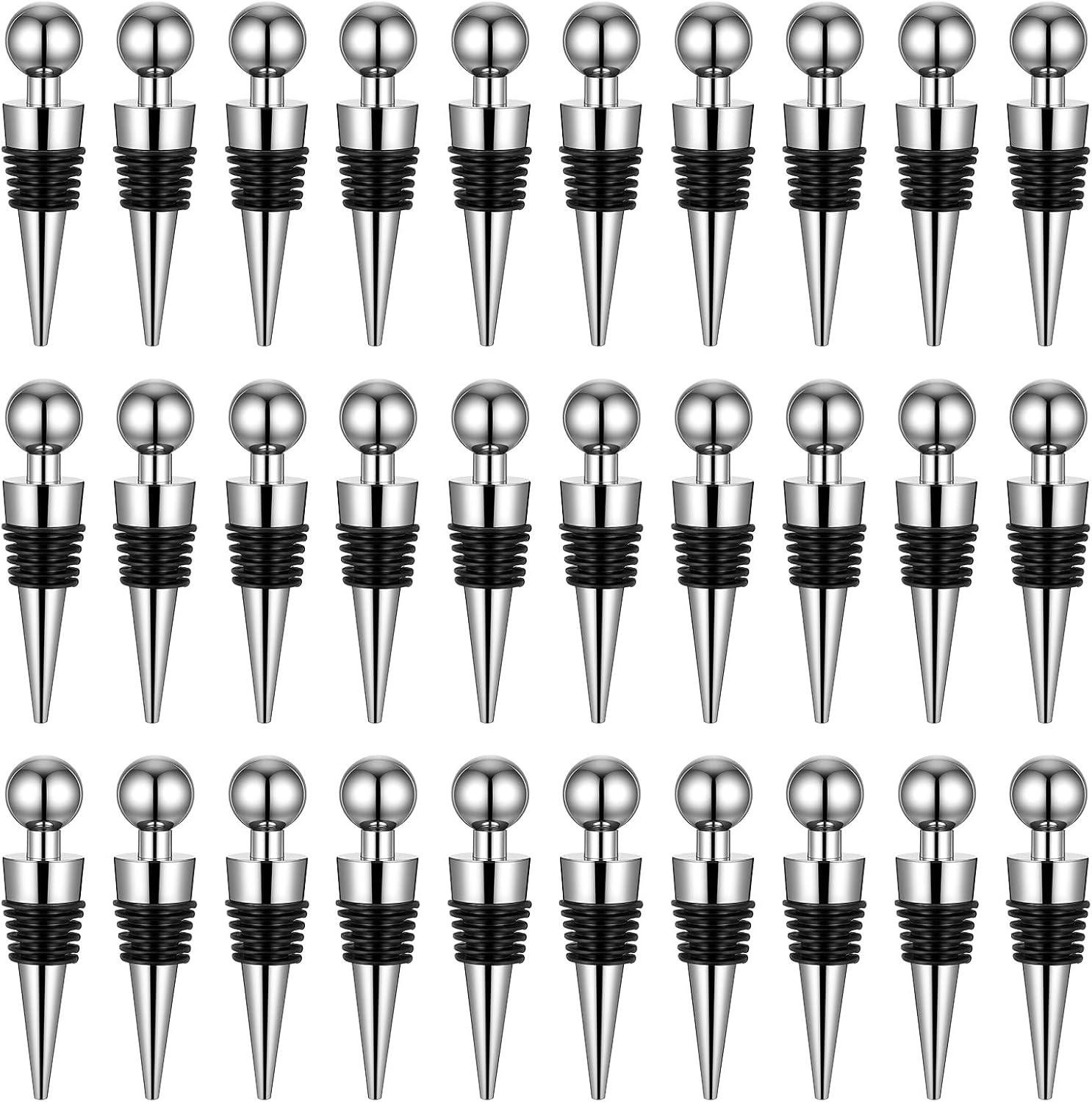 Wine Stoppers for Wine Bottles 30 Pcs Wine Bottle Stopper with Silicone Vacuum Wine Bottles Corks Reusable Wine Stopper for Bar, Holiday Party Suitable for Standard Bottle