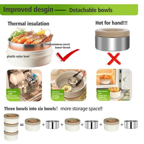 67oz Adults Thermo for Hot Food Kit 2L 9.06in 3 Layer Stainless Steel Vacuum Soup Food Thermo Hot Food Jar Bento Box for Men, Women, Suitable insulated Lunch Box for 12+ Camping, Office & Travel Use