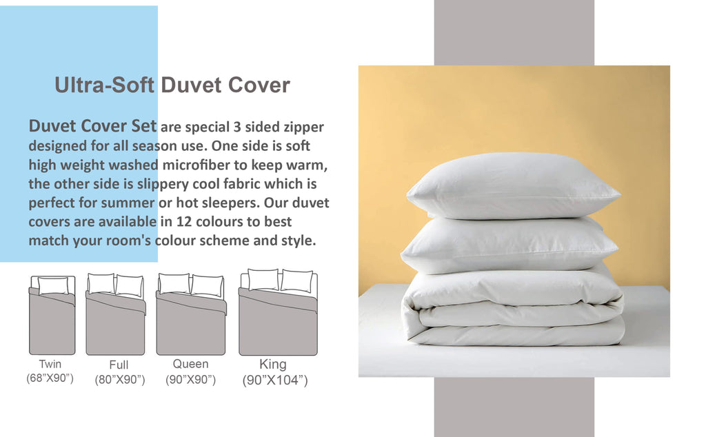 3 Side Zipper Duvet Cover Set King Size White - Soft Microfiber Duvet Cover Set with 3 Sided Zipper Closure, King Size Duvet Cover (90"x104") & 2 Pillow Cases(20"x36"), NO Comforter