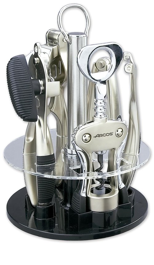 Arcos Kitchen Accessories Set, 5-Piece for Versatile Use, Includes Peeler, Nutcracker, Corkscrew, Garlic Press, Can Opener, Zinc Alloy, Chrome Finish, Gift Box, Silver
