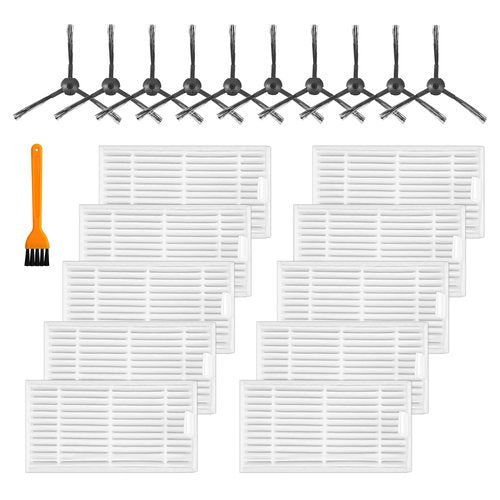 ilovelife Replacement Filter & Brush Accessories Compatible with ILIFE V3s, V3s pro, V5s, V5s pro Robot Vacuum Cleaner, 10 Filters + 10 Side Brushes