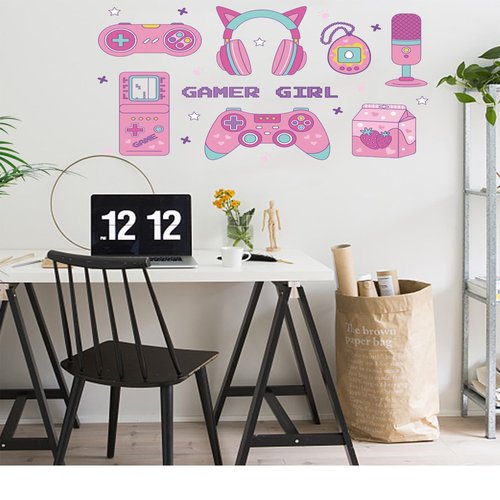Gaming Wall Decor Pink Gamepad Headphone Prints Game Picture Game Painting Gamer Sign Poster for Girls Kids Room Bedroom