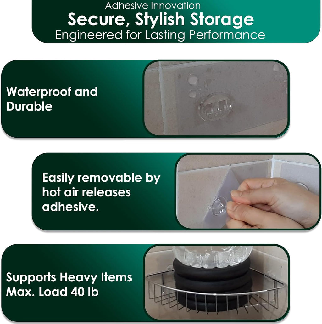 Skiennix Shower Caddy Adhesive Replacement Stickers - Strong Suction Hooks for Bathroom Storage | 3 Hooks, Transparent