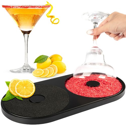 1 Pack Margarita Salt Rimmer Set - TonJin Salt and Sugar Rimmer with Sponge for Cocktails, All-in-One Dishwasher Safe Glass Rimmer Barware Tool for Margarita & Mojitos (Black)