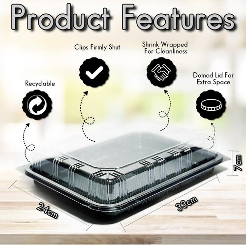 TRAYA Pack of 6 Serving Tray with lid - Reusable Catering Trays with Lids 13'' Long for Meal Prep, Cakes, Treats and Sandwiches (13 * 2.7 * 9.4inch)