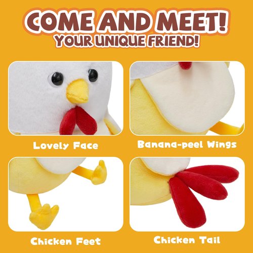 Yulefly Chicken Banana Plush Pillow, 11-Inch Cute Chicken Stuffed Animal Banana Plushie Toys for Birthday