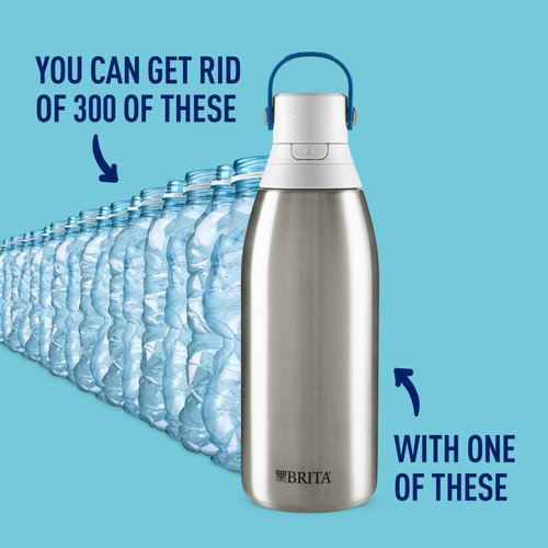 Brita Insulated Filtered Water Bottle with Straw (32 Ounce) and Water Filter Replacements (6 Count)